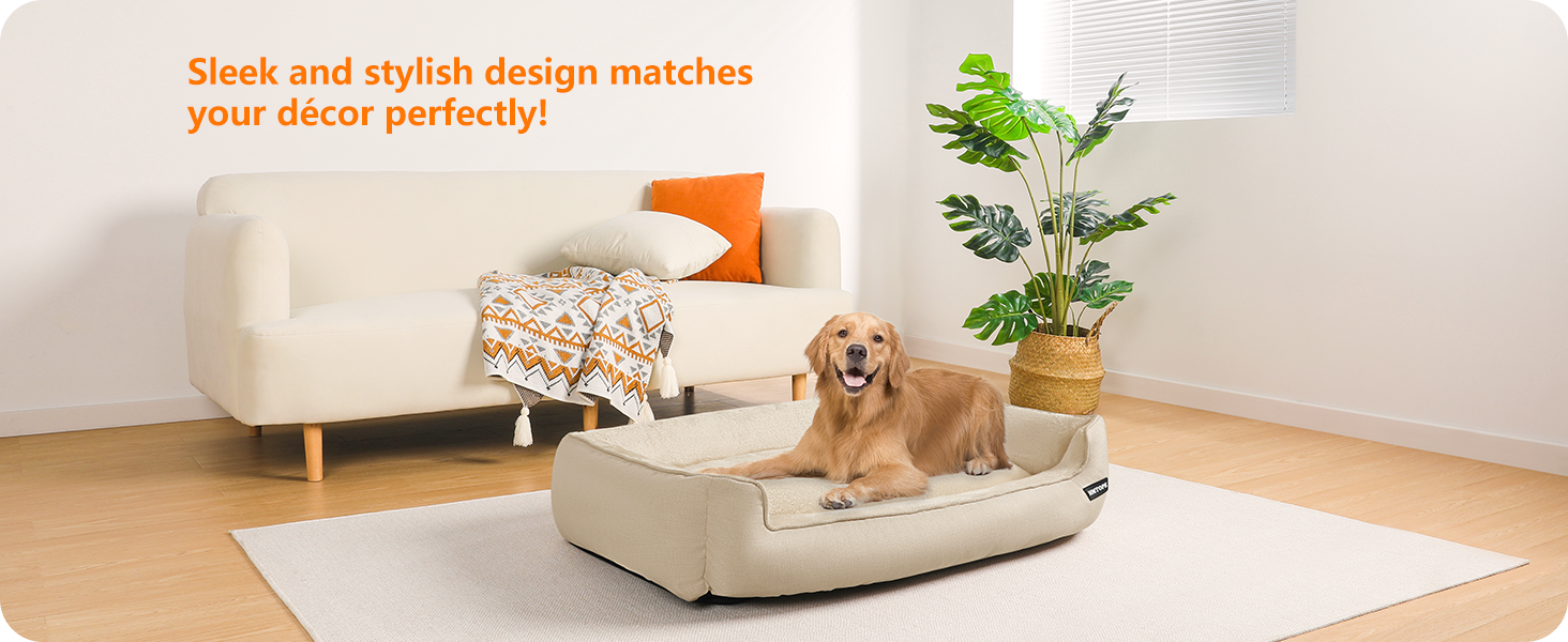 Ліжко для собак, м'яке, знімний чохол, бежеве, 110 x 86 x 26 см