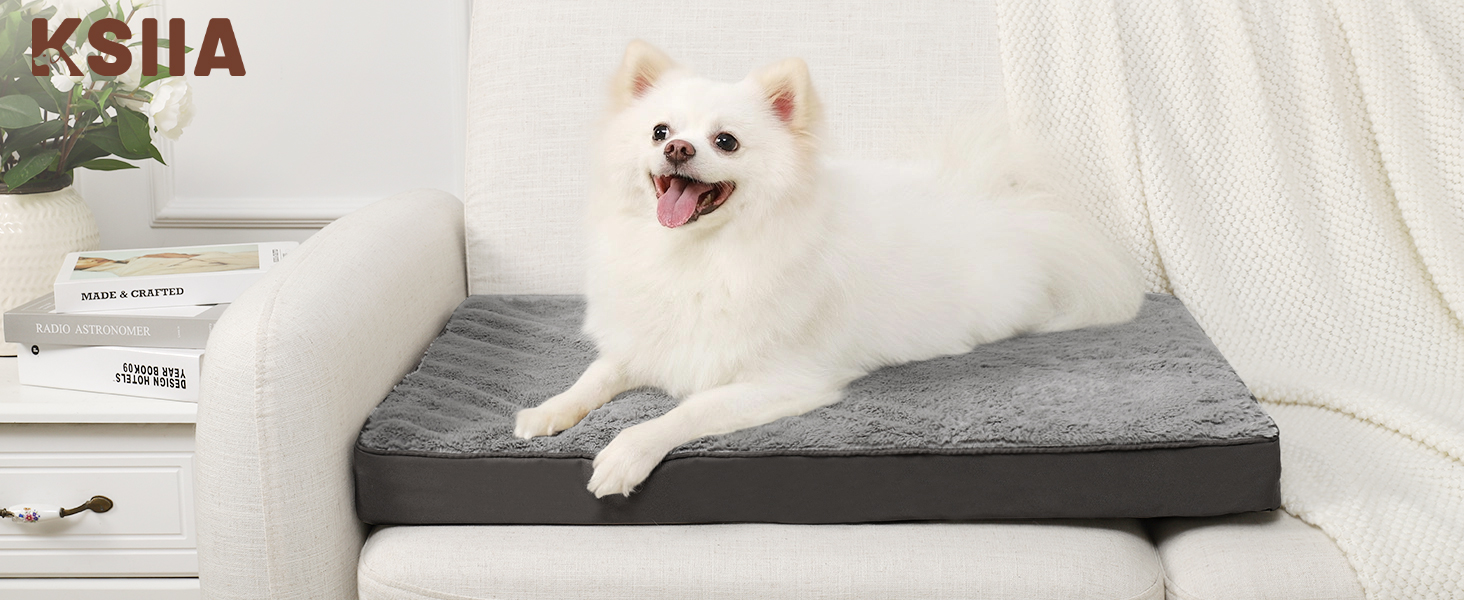 Ортопедичне ліжко для собак великих порід KSIIA, 91x68 см, знімний чохол, двостороннє, темно-сірий колір