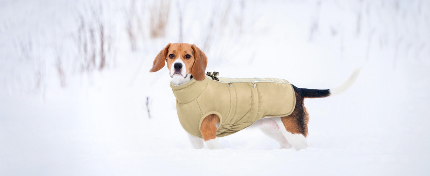 Водонепроникний теплий зимовий одяг для собак - куртка-манжетка з отвором для шлейки, армійський камуфляж, для собак маленьких, середніх та великих порід, з світловідбиваючими смугами, блискавкою (S, Абрикосовий)