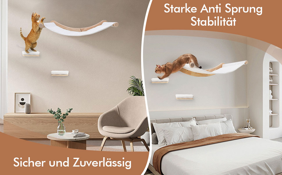 Підвісна лежанка для котів на стіну, набір для лазіння з масиву дерева з котячою сходинкою - стійке котяче ліжко, економне котяче меблеве рішення для сну, лазіння та відпочинку (підвісна лежанка + 2 сходинки)