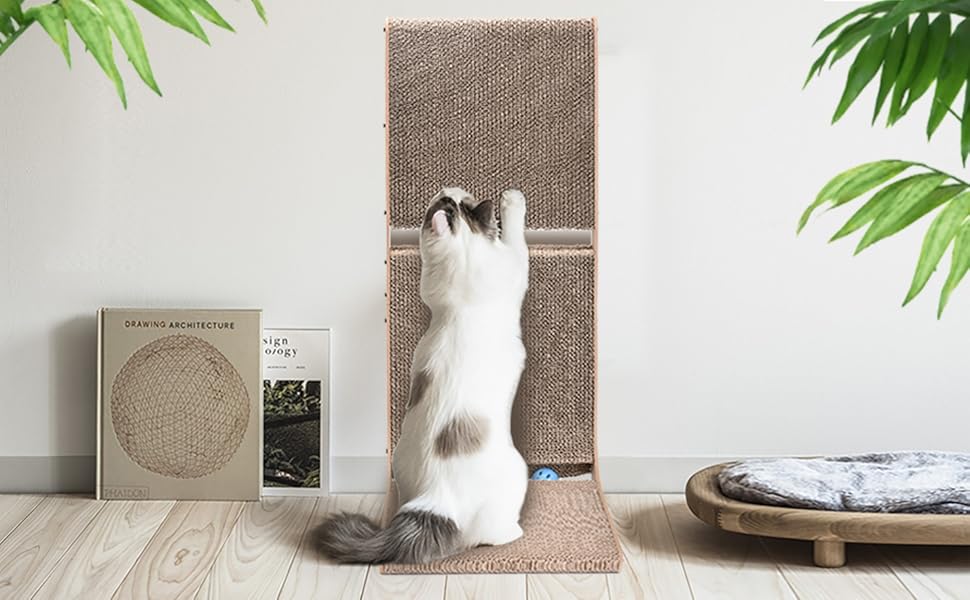 Кігтеточка для котів L-подібна з іграшкою, з картону, 69 см
