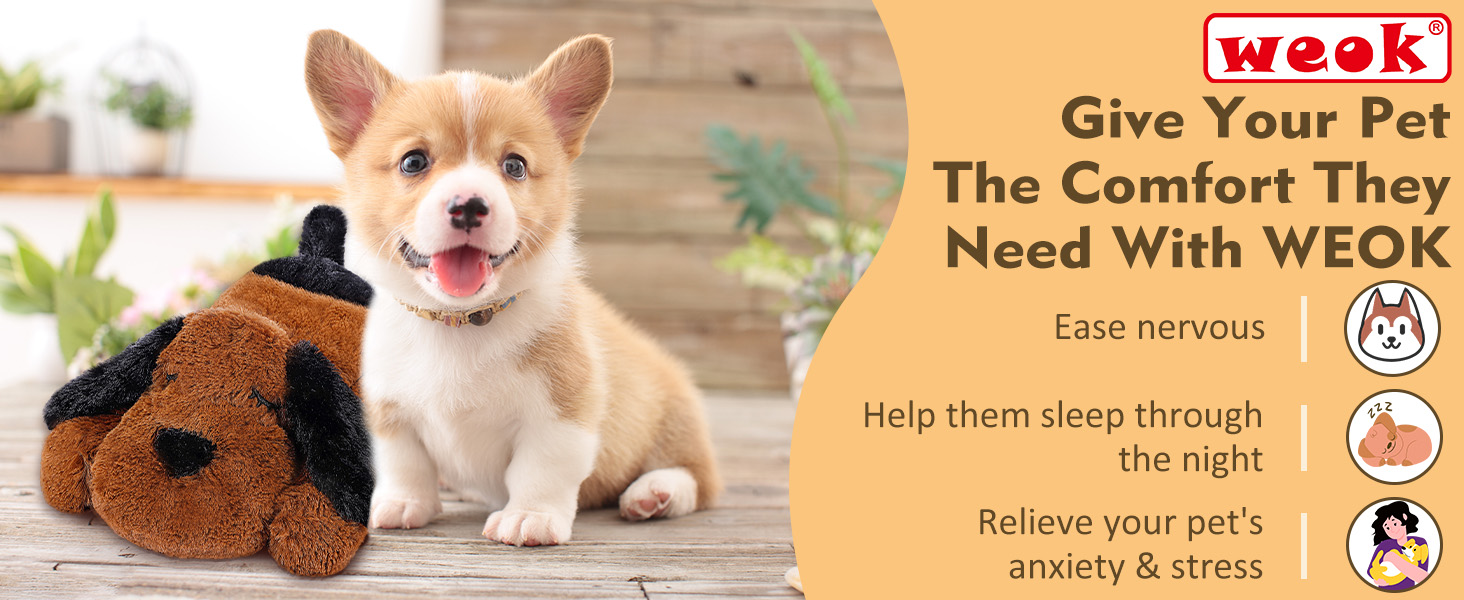 Іграшка-сердечко для собак WEOK - комфортне м'яке ліжко для зняття тривоги, заспокійлива допомога, допомога зі сном, для середніх собак (колір коричневий)