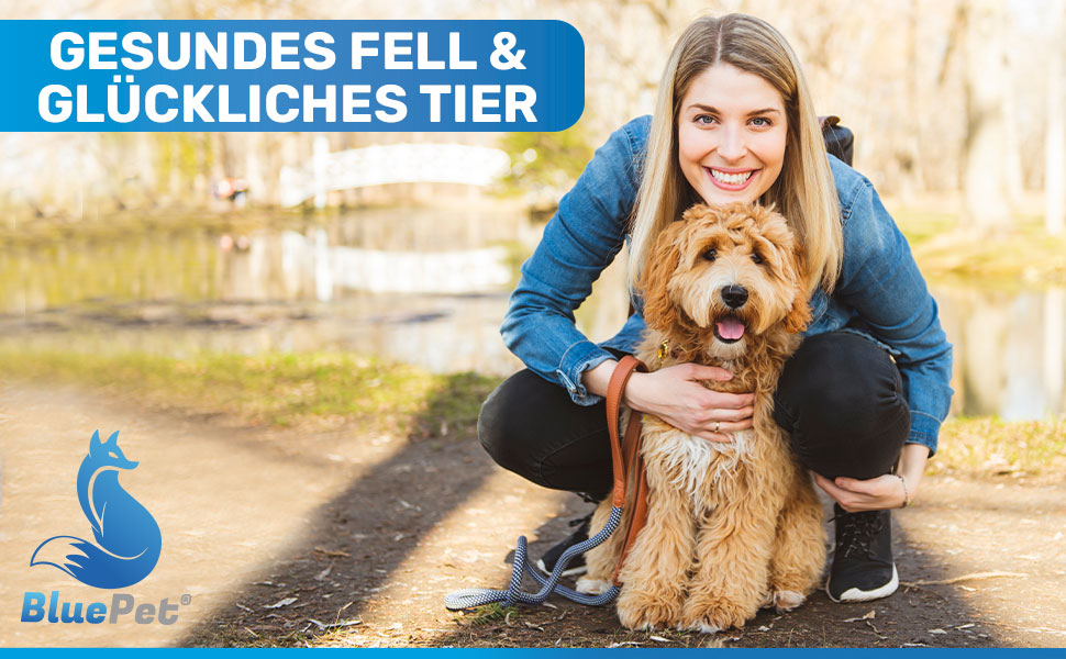 Щітка для собак та котів BluePet для довгої шерсті 2.0: видаляє підшерсток, ковтуни та вузли. З кнопкою для очищення. Для щоденного використання (Блакитна)