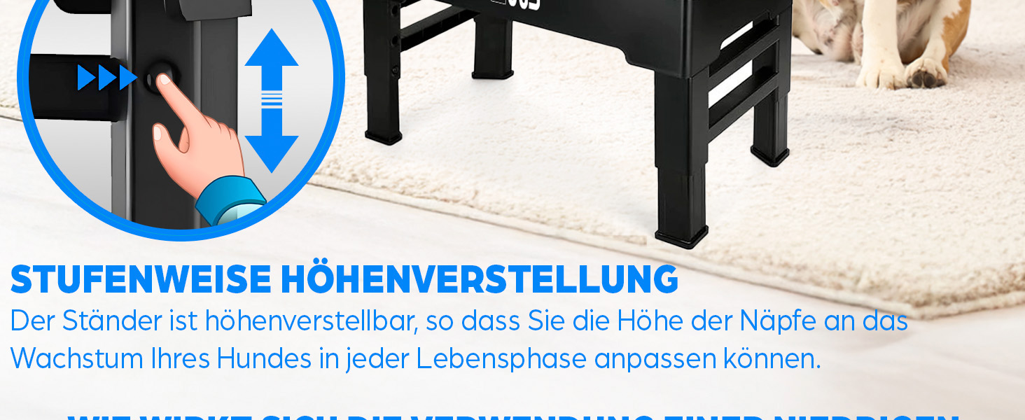 Підвищена годівниця для собак 2-в-1 з регулюванням – годівниця та миска для води без обливання, чорна. BWL-PSA-ADJ-2IN1-BLK