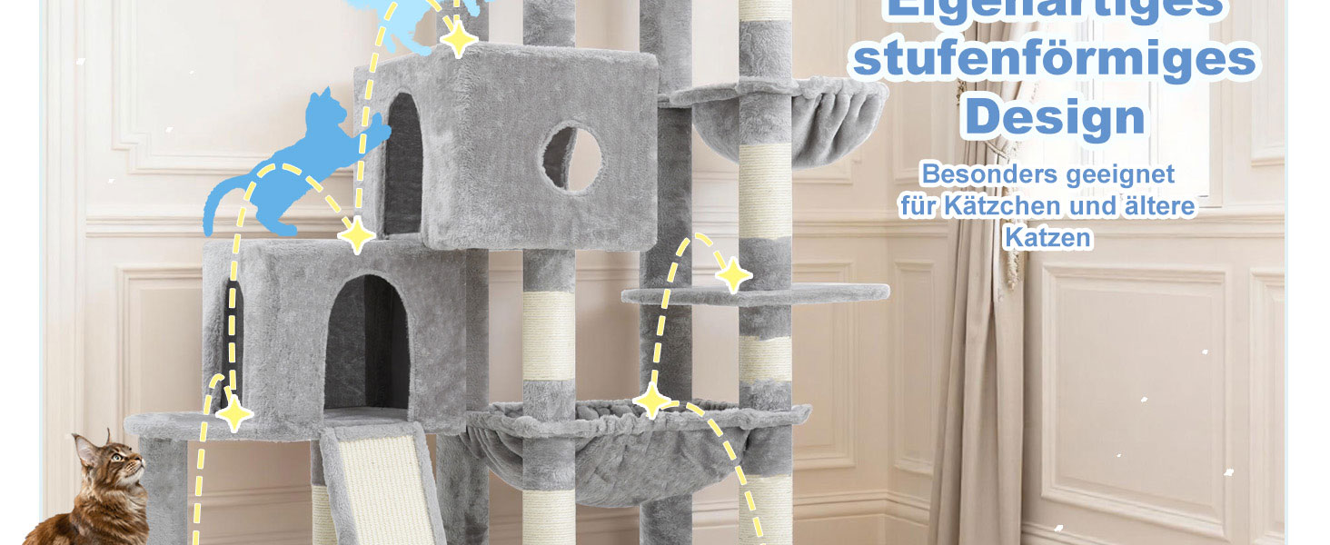 Котячий будиночок Hey-brother Kratzbaum: велика платформа, 2 печери, гамак, сизаль, кошик, 127 см, MPJ071W