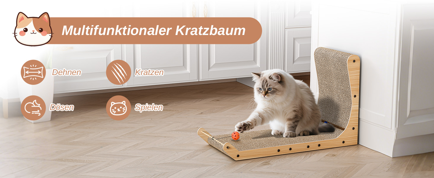 Кігтеточка для котів Dogat L-подібна, 68 см, з м'ячиком, захист меблів, картон