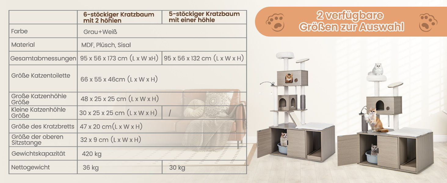 Дім-кігтеточка для котів COSTWAY з будиночком, ігровим м'ячиком та подушкою, сірий, 95x55,5x132 см