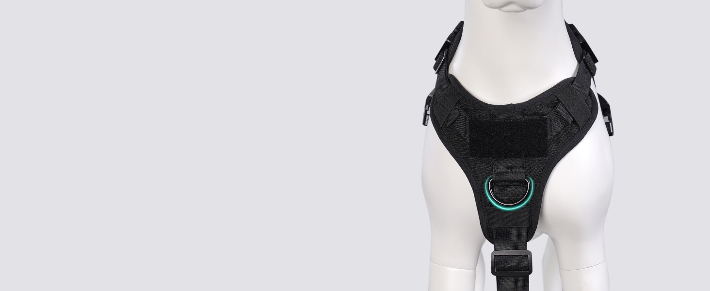 Шлейка для собак Rabbitgoo великих порід, без натягу, тактична з MOLLE, металеві пряжки, дихаюча, військова, чорна, L