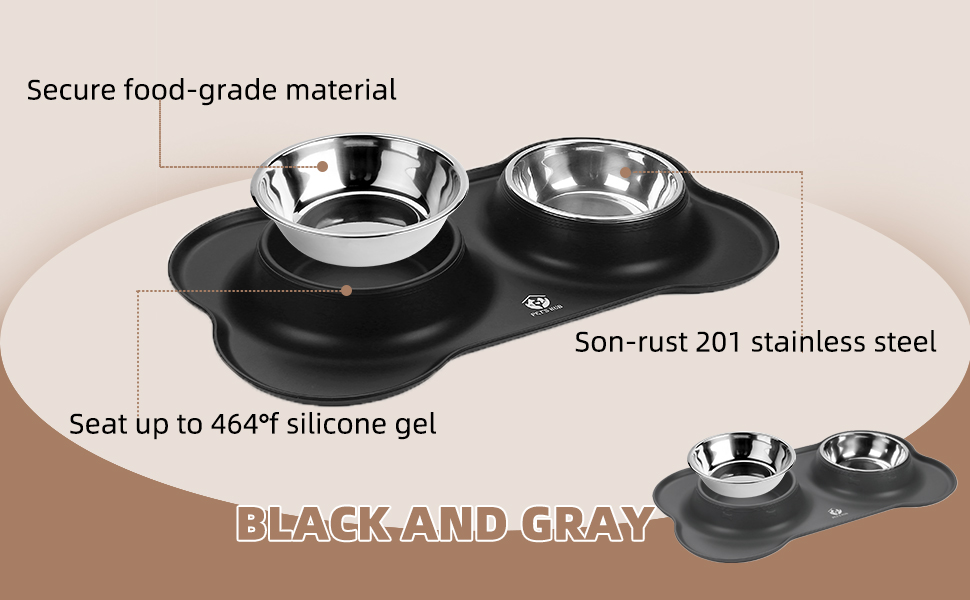 Набір мисок для тварин PET'S HUB з силіконовим килимком (Чорний, Маленький)