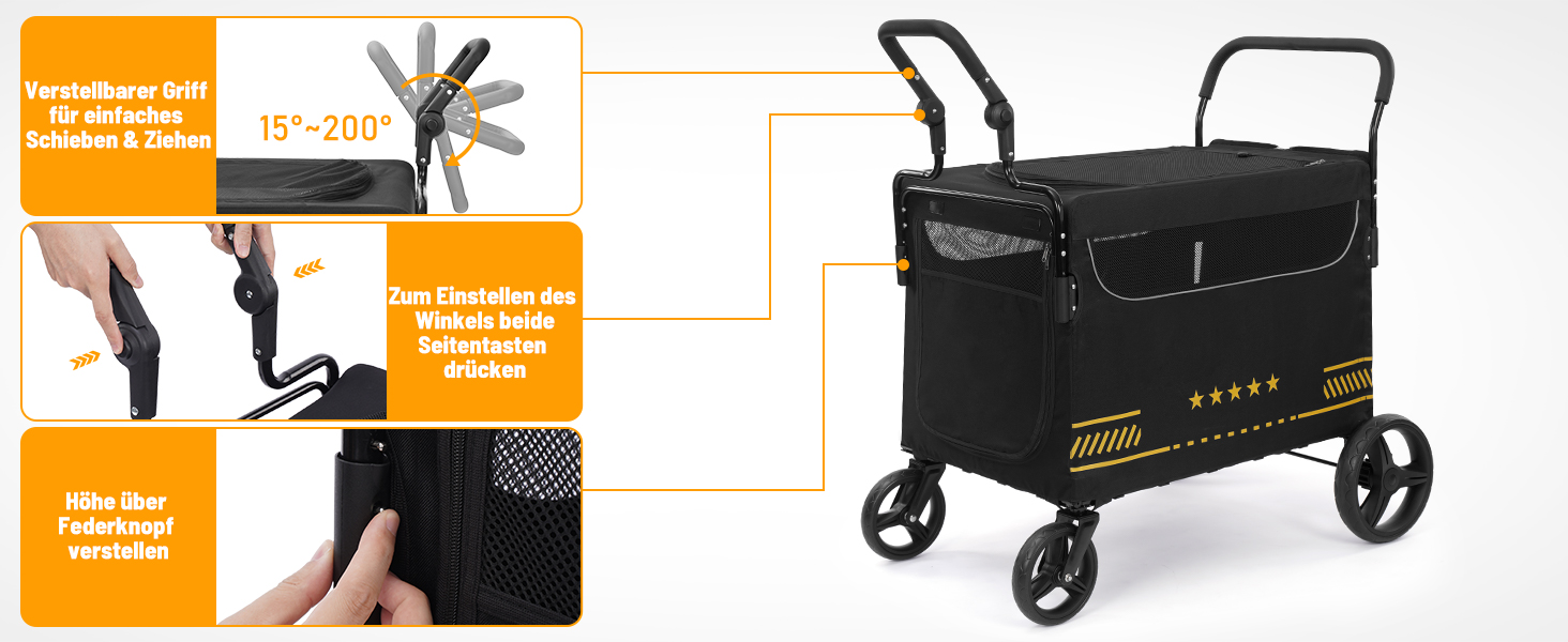 Транспортна візок для собак, важкий, з розкладною рампою, до 80 кг, чорний