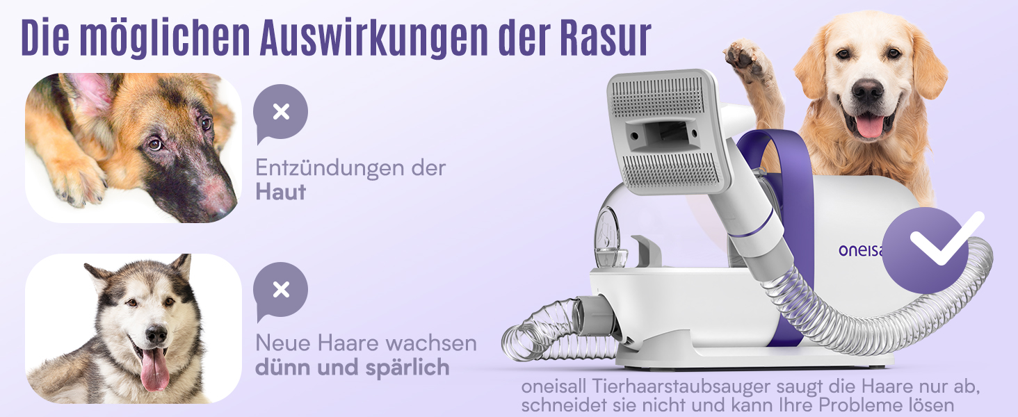 Пилголом для собак Oneisall з щіткою, потужність 12000Pa, видалення шерсті тварин, 4 насадки, об'єм 1.5л, фіолетовий