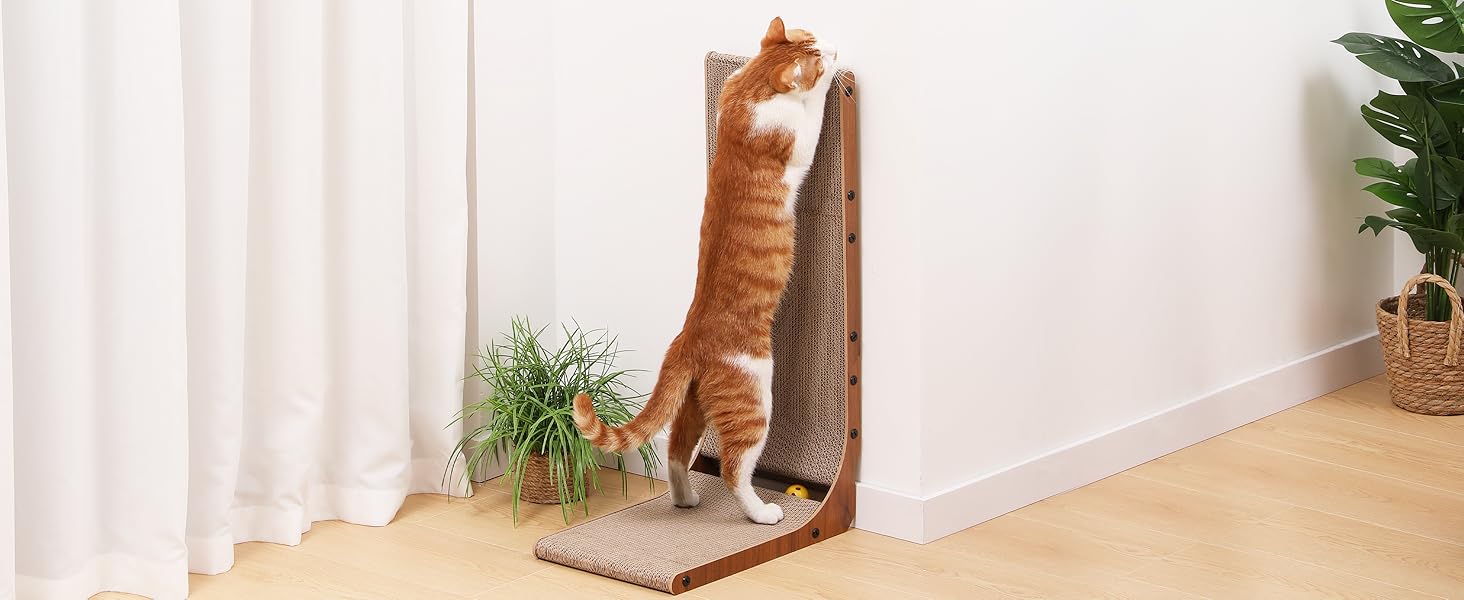 Котячий когтетоп FUKUMARU L-подібний, 68 см, з іграшкою, горіховий колір