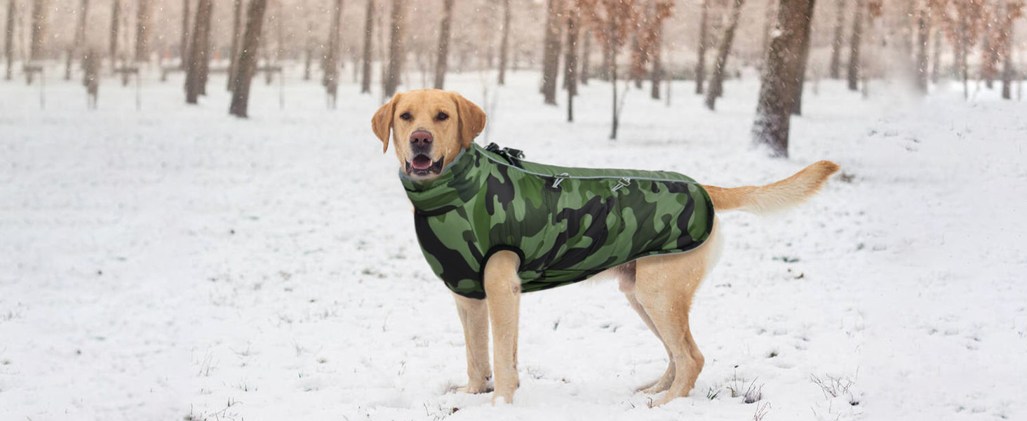 Водонепроникний зимовий одяг для собак, теплий куртка для собак з отвором для шлейки, для малих, середніх та великих собак, військовий камуфляж, з світловідбиваючими смугами, блискавка, XL