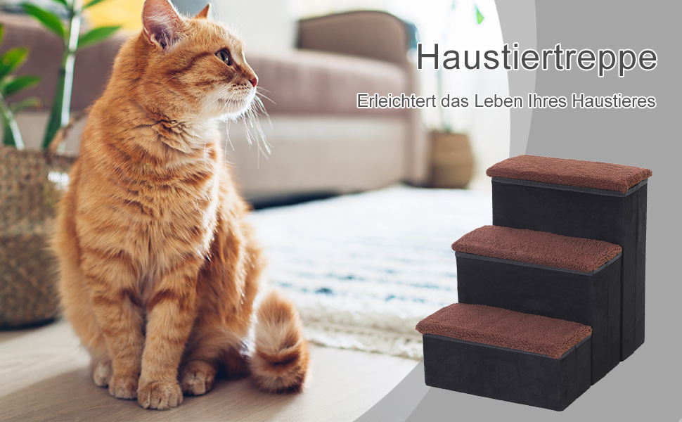 Сходи для тварин PawHut, 3 ступені, складані, з місцем для зберігання, для котів і собак, MDF, чорні, 40x54x48 см