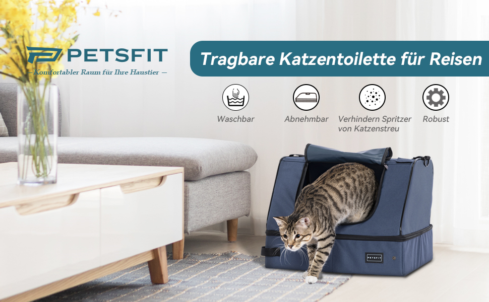 Портативний туалет для котів Petsfit - складаний, легкий, для подорожей, 44x33x34 см, блакитний