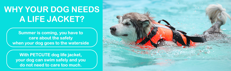 PETCUTE Жилет рятувальний для собак, регульований, з ручкою та світловідбиваючими елементами, для басейну, човнів, каное. Підходить для малих, середніх та великих собак