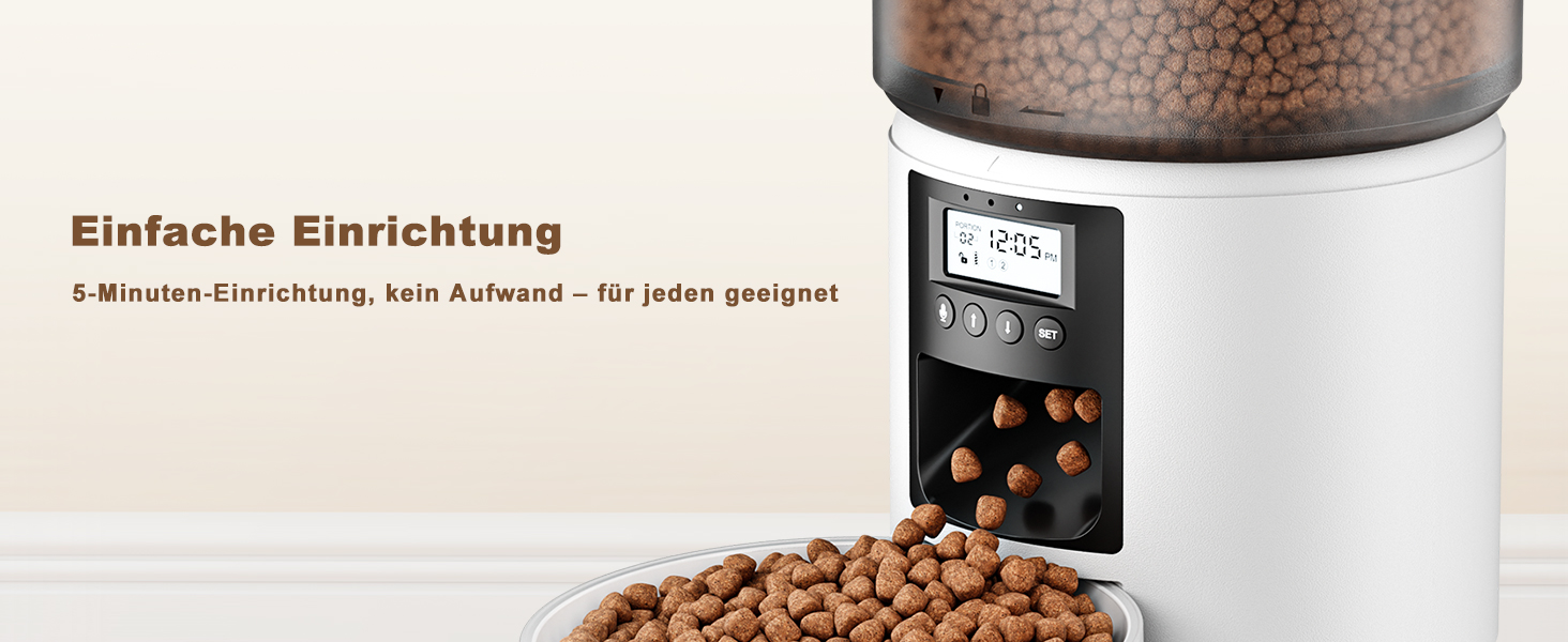 Автоматичний годівниця для котів та собак Anykuu 4L з таймером та контролем порцій. Автоматичний диспенсер для сухого корму з функцією запису (10с) для маленьких та середніх тварин, білий