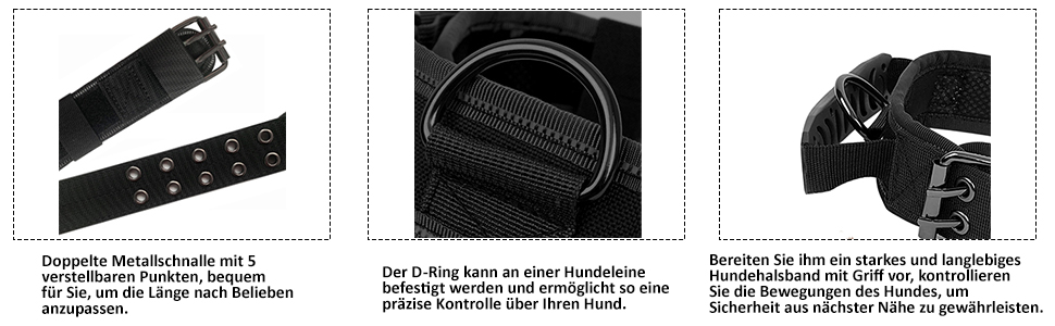 Тактичний нашийник для собак з ручкою та поводок, військовий нашийник. М'який наповнювач, нейлон, регульований нашийник для середніх та великих собак (XL, чорний)