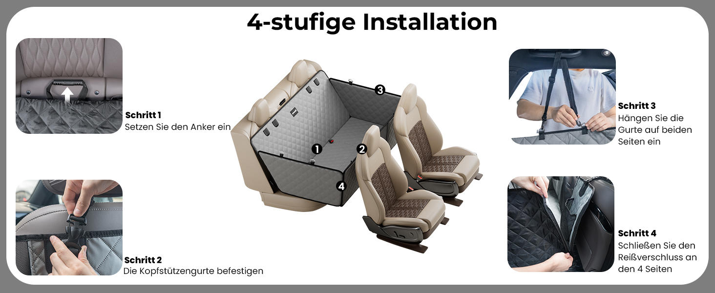 Плед для собак у машину Pecute з жорсткою основою, 133*62 см, сірий. Захист сидіння, антиковзаюча поверхня, до 150 кг. 3-в-1: збільшення сидіння, чохол, сітка для собак. Водонепроникний, антицарапин, текстура софи.