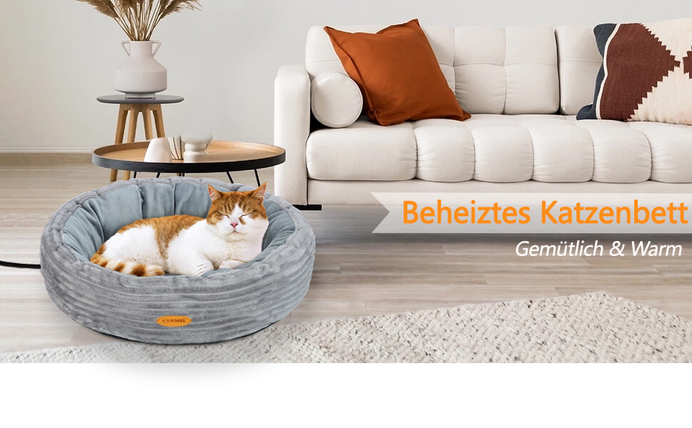 Підігрівальне ліжко для котів GDGZT, 50.8 см, миється, для дому, м'яке з підігріваючим килимком, у вигляді пончика для котів та маленьких собак