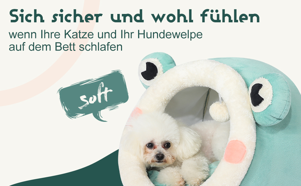 Кішечка-печера Jiupety для котів, ліжко-печера для котів, велика (45x43x37 см), будиночок для котів з неслизьким дном, кошик для котів з знімним, машинним пранням, зелений, великий, зелений жаб