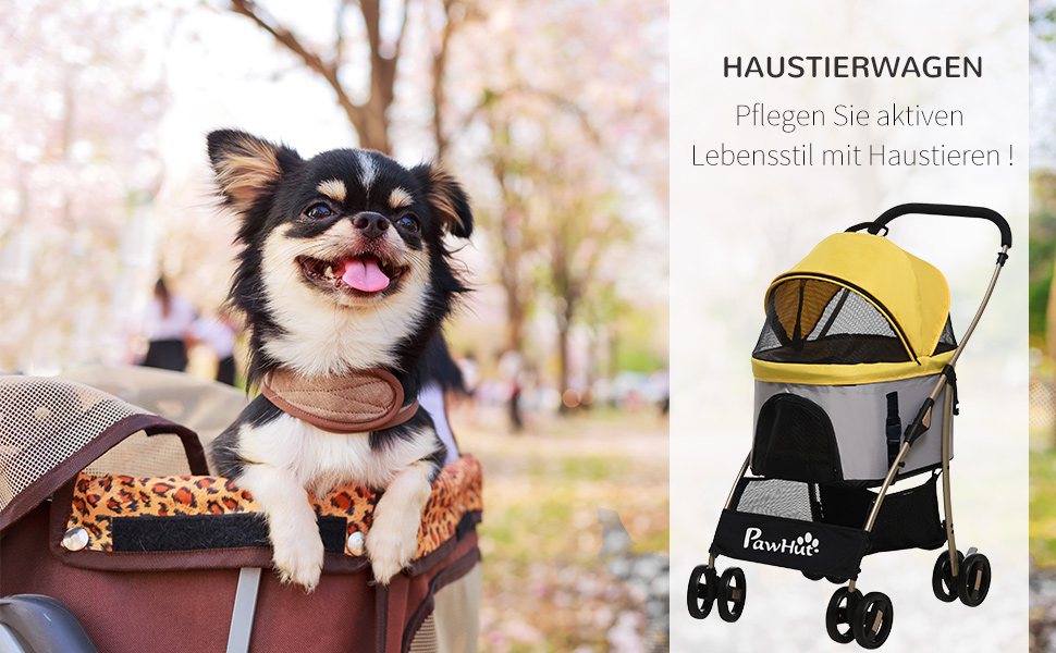 PawHut Переноска для собак та котів 2-в-1, жовта, з килимком, складний візок, для маленьких собак та котів