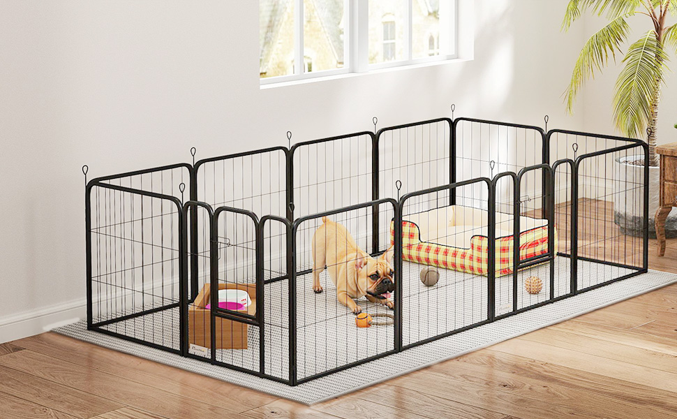 PawHut Вольєр для собак, сталевий вольєр з 12 панелей, розкладний, портативний, 60H см, 2 двері, для малих собак, внутрішній та зовнішній, чорний, 12P, 168 x 168 x 60 см