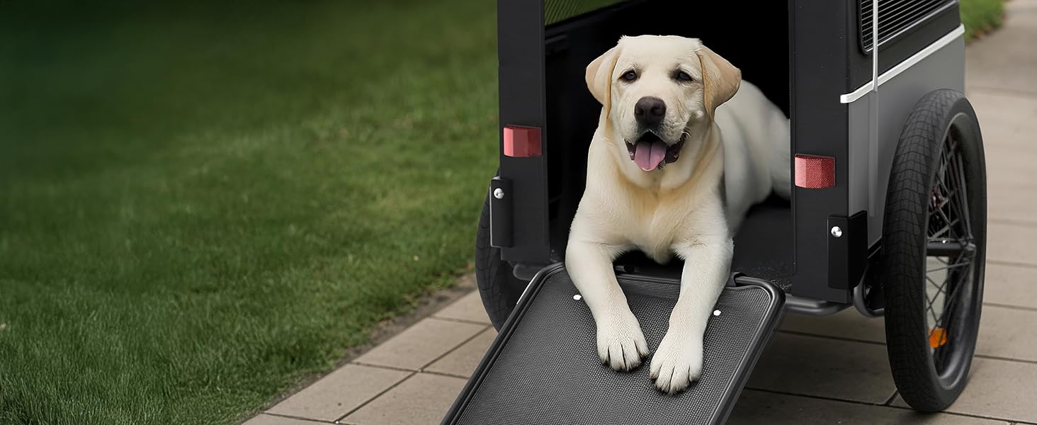 Фаркоп для велосипеда з собакою XL – Складаний фаркоп для велосипеда з собакою з рампою, амортизацією та з'єднувачем – Фаркоп для собак до 45 кг – Водонепроникний – Сумісний з електровелосипедами (Сірий)