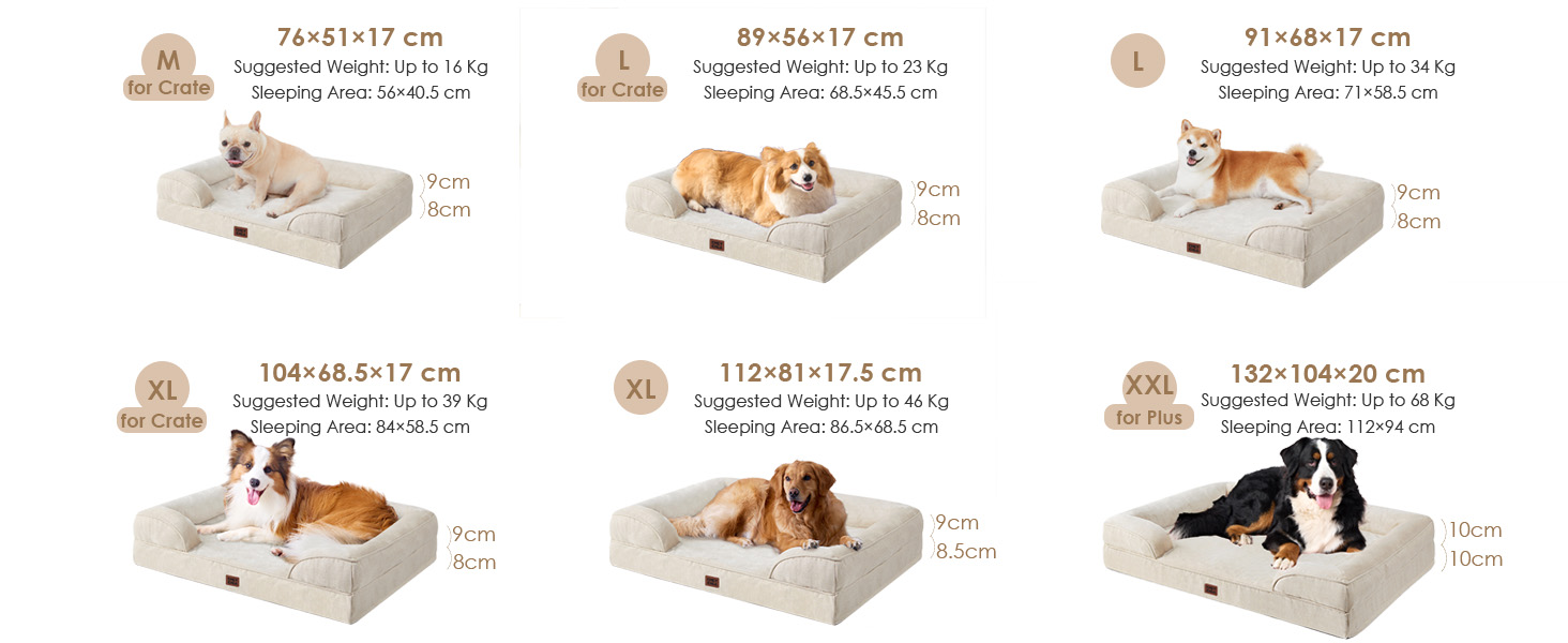 Ортопедичне ліжко для собак EHEYCIGA, 89x56 см, Memory Foam, для середніх та маленьких собак, вологостійке, з високим бортиком, бежеве