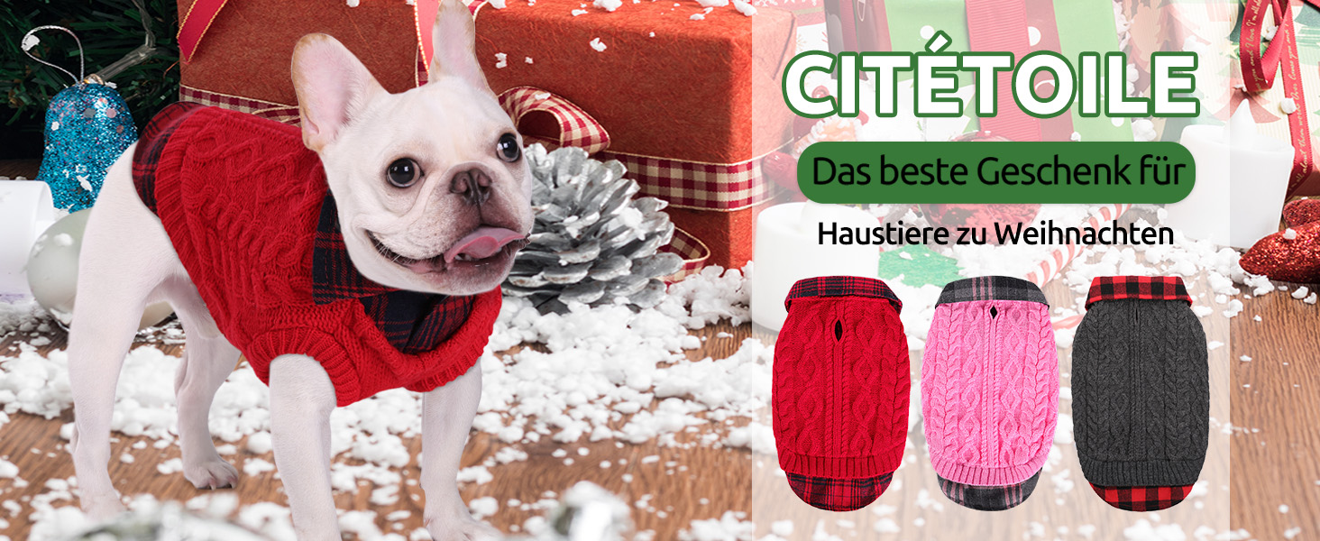 Теплий собачий светр CITE TOILE з візерунком у клітинку, комір-стійка та отворами для повідка – зимовий одяг для собак маленьких, середніх та великих порід, котячий светр на Різдво, Рожевий, XL
