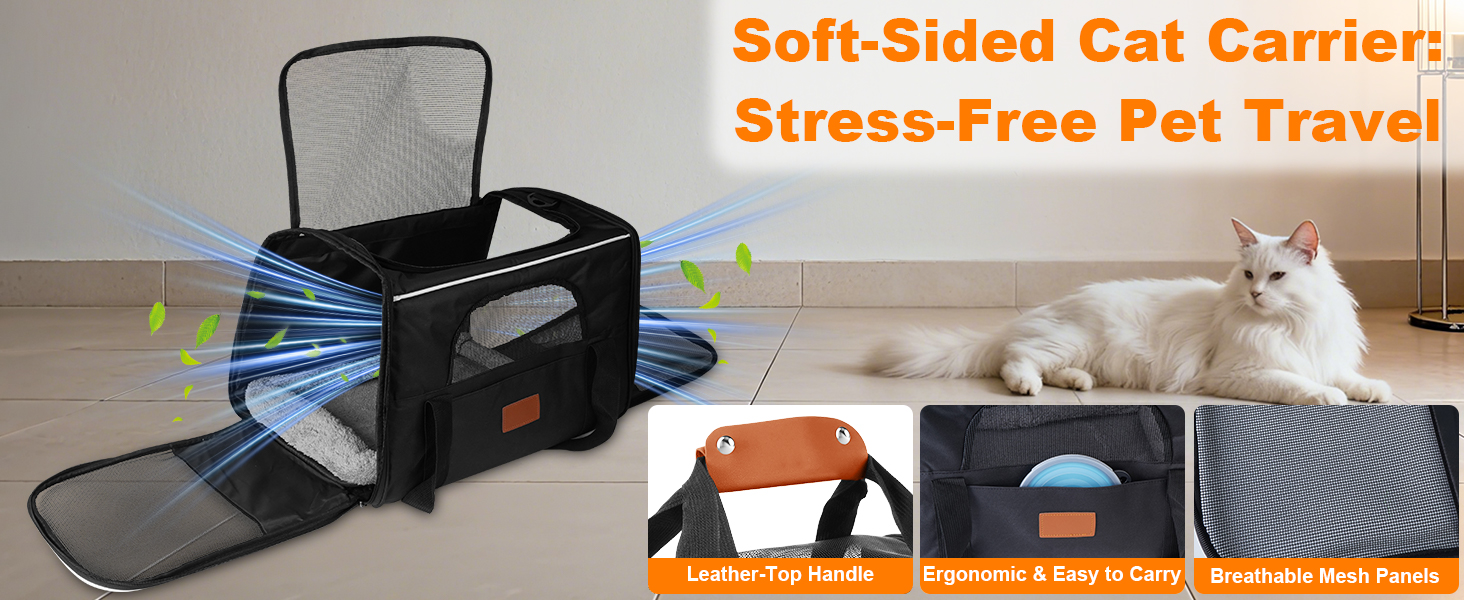 Транспортна переноска для котів, переноска для котів з безпечними блискавками, миска, змінне подушечка, переноски для котів та цуценят вагою до 7 кг