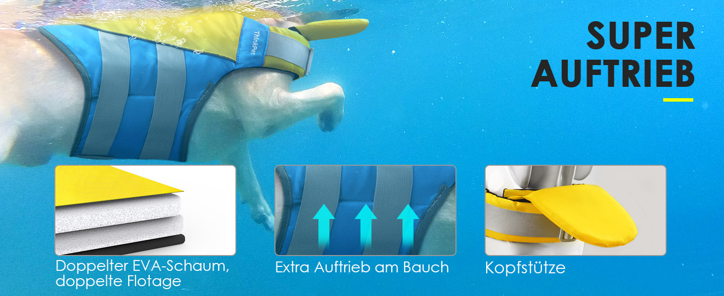 ThinkPet Жилет рятувальний для собак, світловідбиваючий, з регулюванням, для плавання (Жовто-блакитний, L)