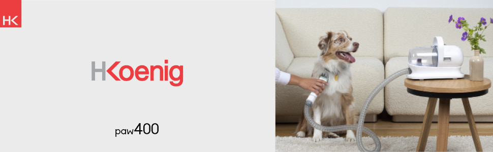 Пылесос H.Koenig PAW400 для шерсті домашніх тварин: собака, кіт. Догляд, стрижка, чистка. 9 насадок, знімний контейнер 1 л, 3 швидкості, білий.