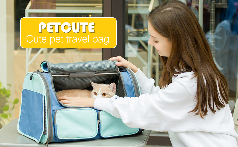 Транспортна переноска для собак та котів PETCUTE, дихаюча, складана, з м'яким матрацом, з плечовим ременем, сертифікована для авіаперевезень, жовта