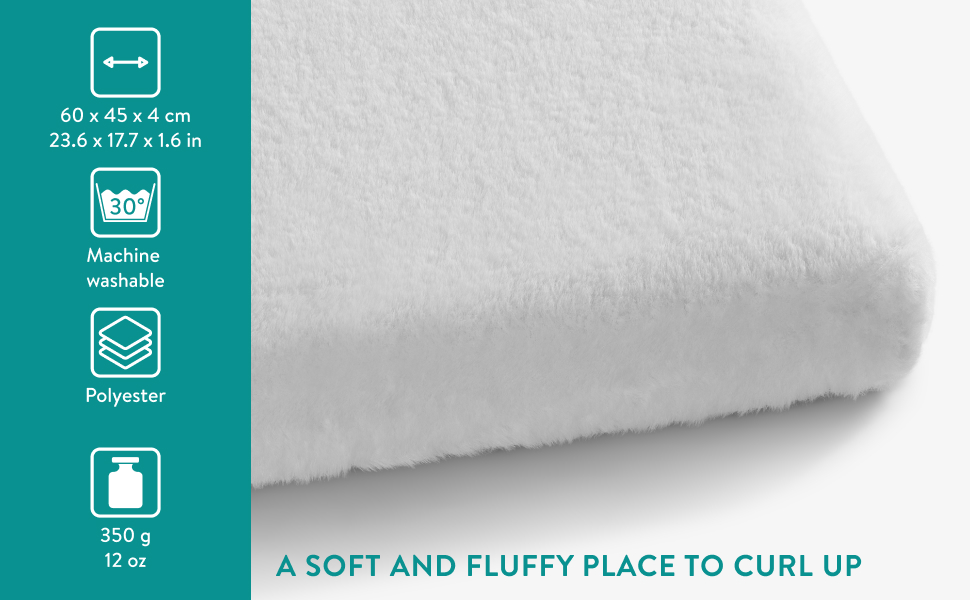 Navaris Тепла ковдра для котів та собак - 60x45x4 см, флатухата, з блискавкою та знімним чохлом - Біла