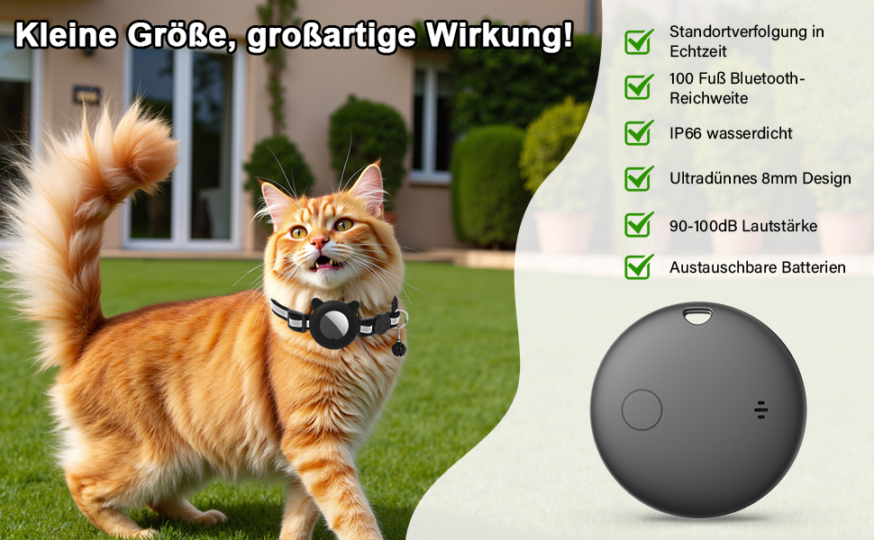 Робофан SmartTag ошийник для кота з GPS трекером, відбиваючий, сумісний з Apple Find My (тільки iOS), чорний