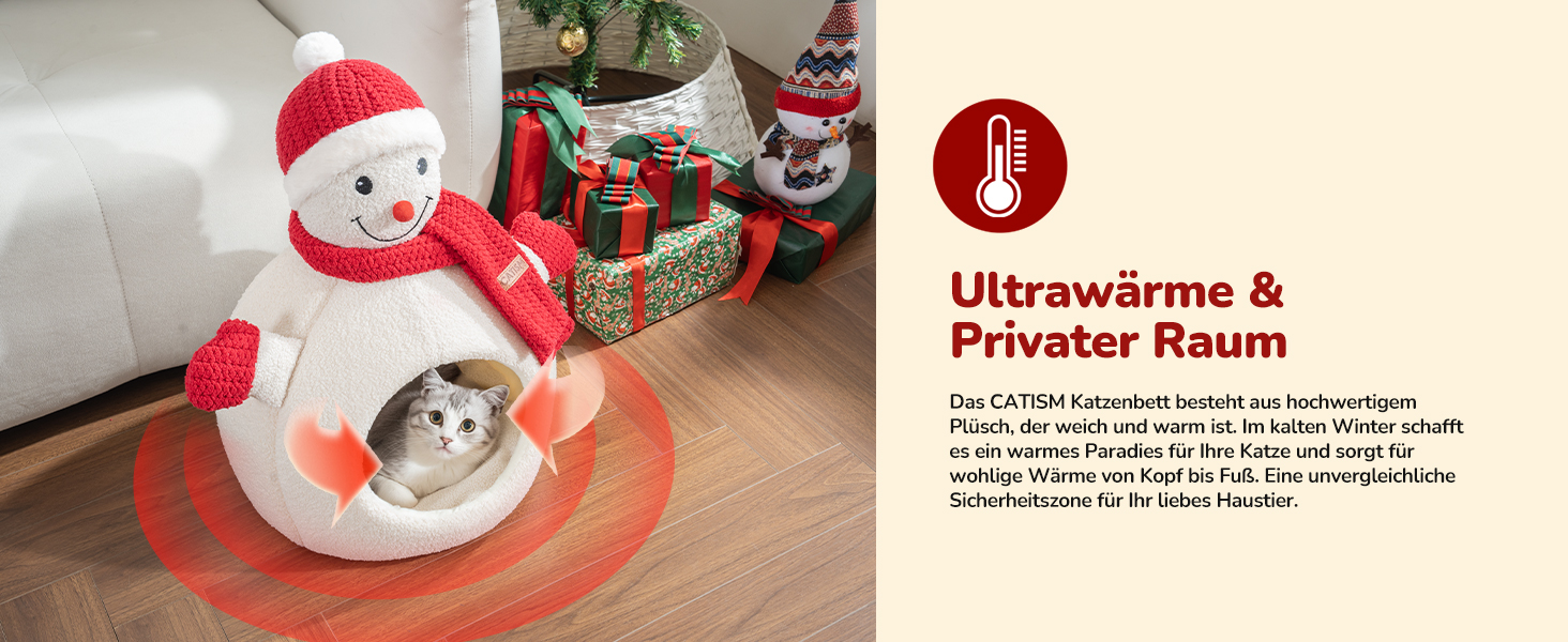 Кігтеточка-будиночок CATISM для котів на Новий Рік, 42x42x55 см, білий, з теплим килимком, знімний будиночок, антиковзаюча поверхня