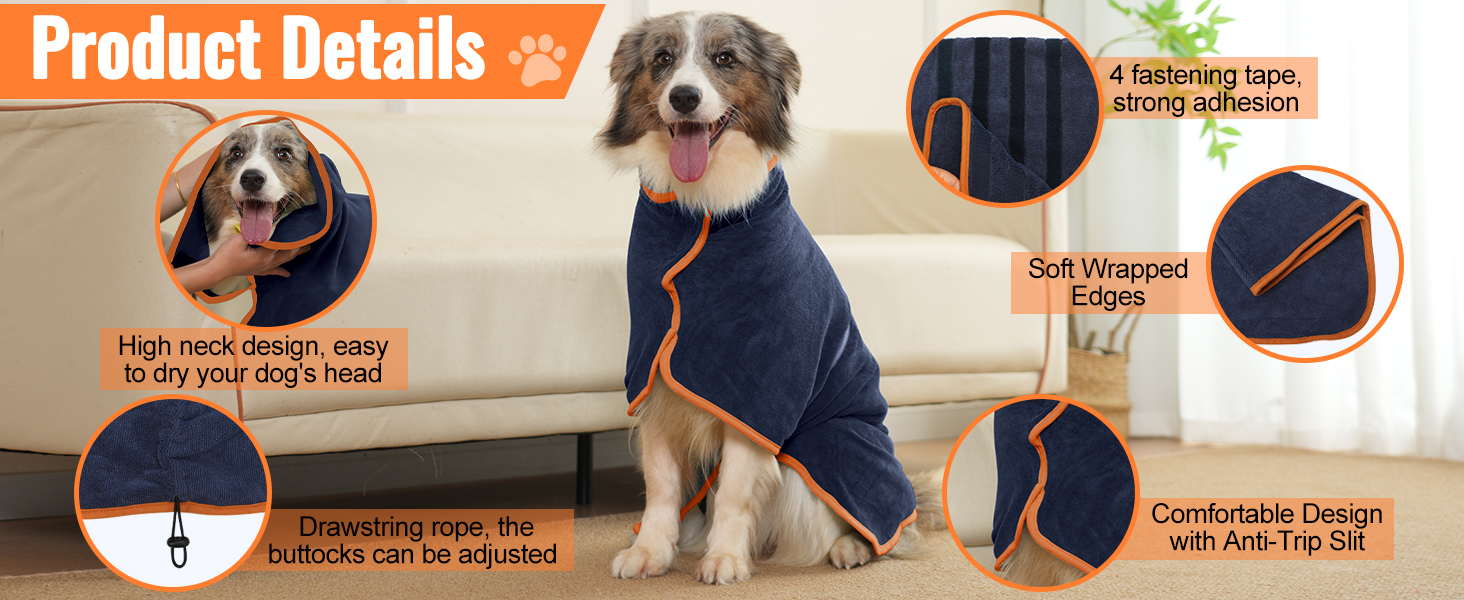 Рушник для собак Hezzuv: ультрапоглинаючий, з мікрофібри, для сушіння після снігу, м'який, двошаровий, для цуценят та дорослих, синій (S)