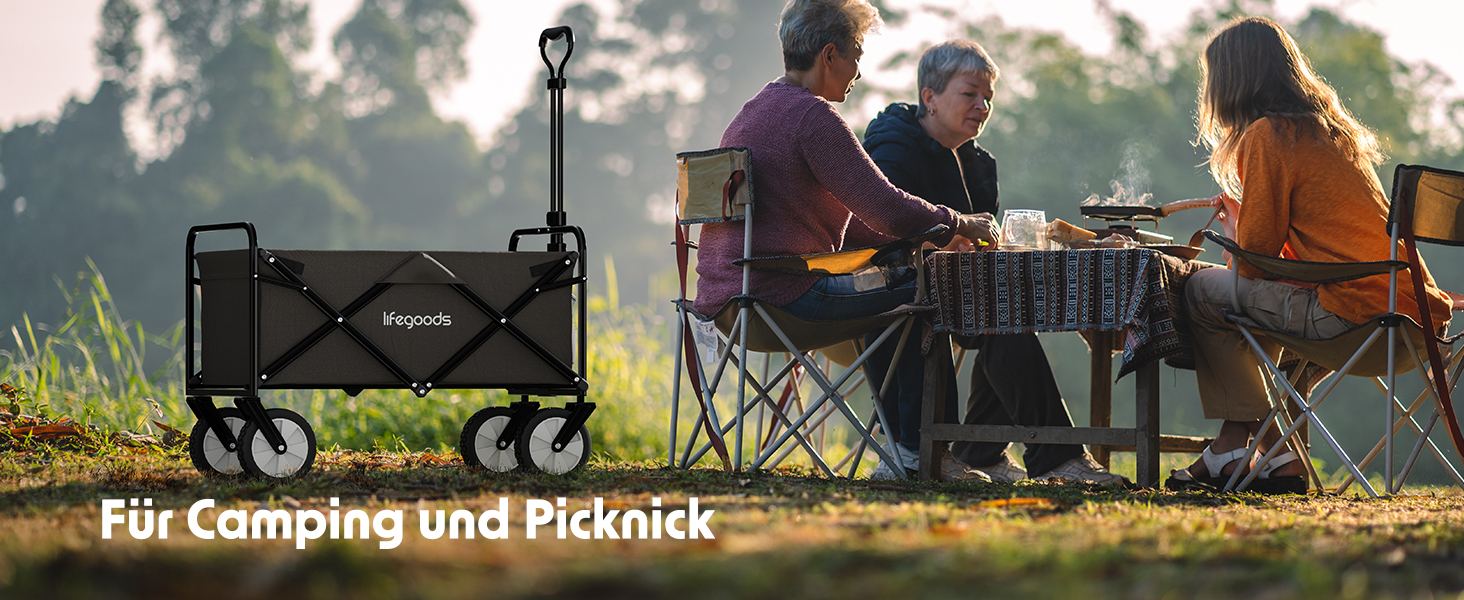 Візок-тачка LifeGoods розкладний сірий – 98x45 см, 94 л, поворотні колеса