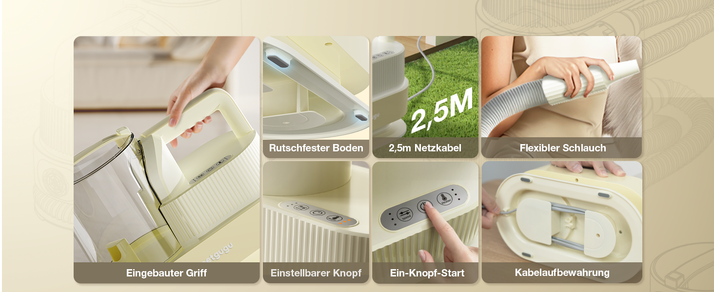 Набір для грумінгу тварин 7-в-1: шерсть, пилосос, фен. Потужність 11000Pa, об'єм контейнера 2.5л, 3 режими сили всмоктування та температури. Підходить для собак та котів. Колір: жовтий.