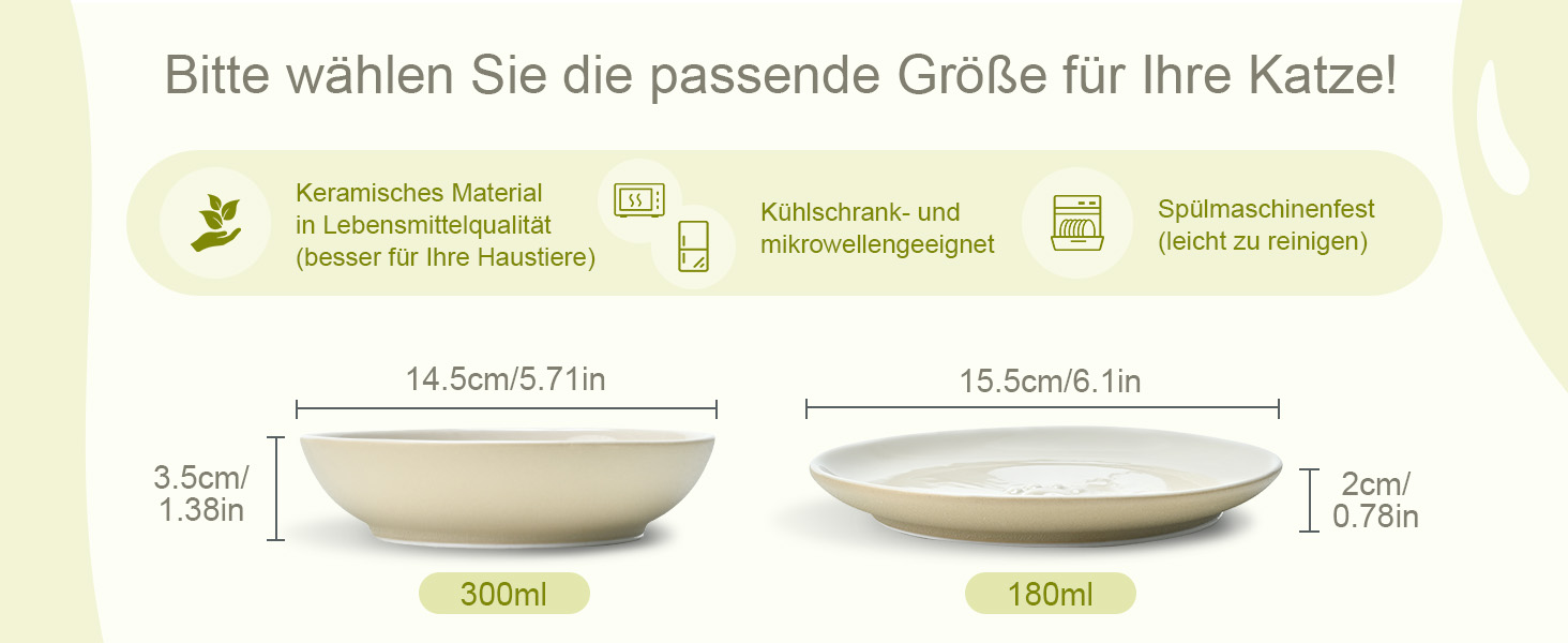 Набори мисок для котів SPUNKYJUNKY 3 шт. з кераміки. Миски для корму котів (білий, чорний, світло-коричневий, глибокі)