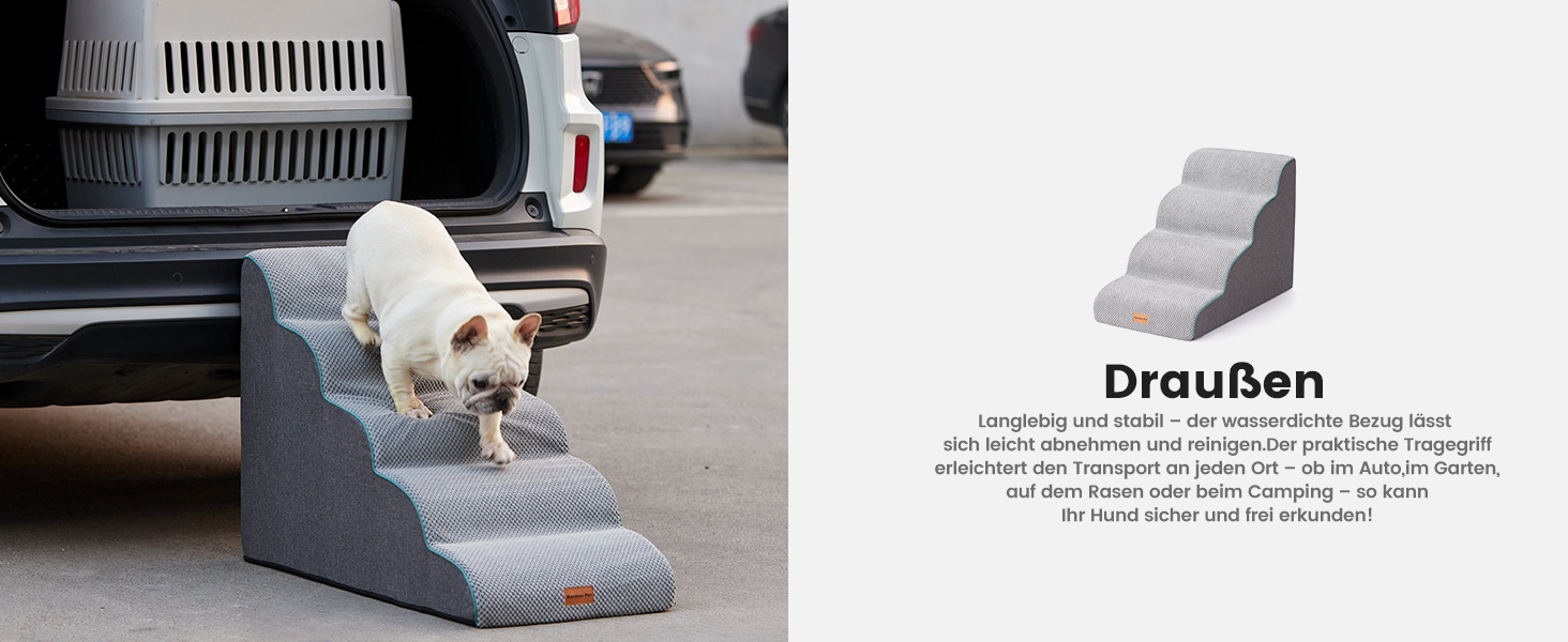 Східці для собак Garder Pet - 35/42 см, 3 сходинки, з високощільної піни, з водонепроникним антиковзким покриттям для ліжка, дивану, софи, сірі