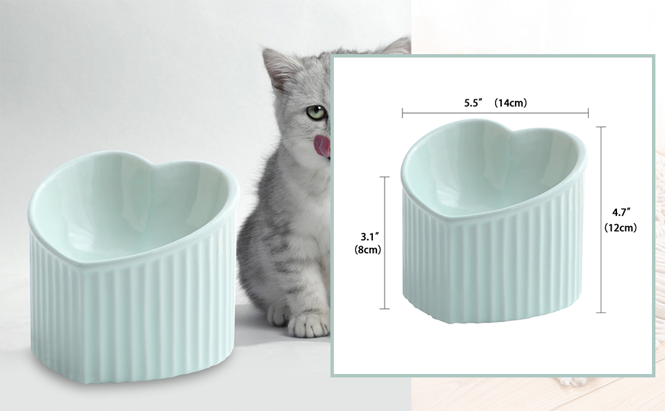 Підвищена годівниця для котів, керамічна - годівниця для котів з нахилом, анти-блювотний миска, 180 г, зелена
