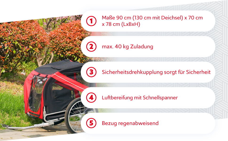 Причіп для собак Wiltec 220x700x78 см з безпечною поворотним з'єднанням, вантажний причіп з москітною сіткою та захистом від дощу, чорний/червоний