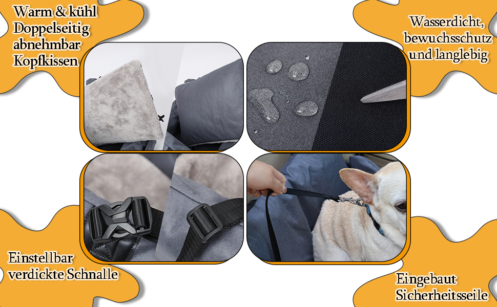 Автокрісло для собак та котів, сіре, з кріпленням та кишенею для зберігання, для маленьких та середніх порід