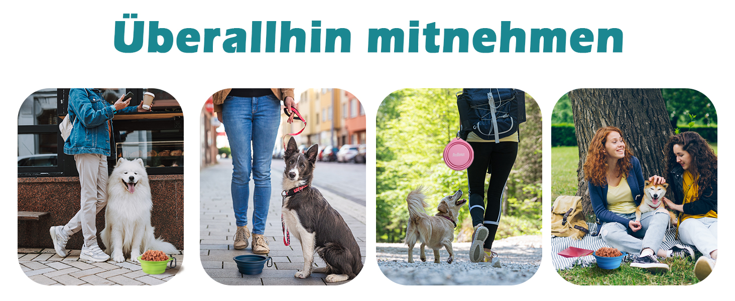 Складні миски для собак PetBonus, 2 шт. Силіконові дорожні миски для води та їжі для собак та котів, з карабіном (Сірий, Кремово-рожевий), 1000 мл