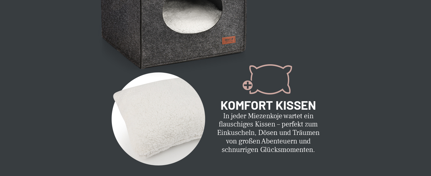 М'яке ліжко для котів ReaVET - затишне гніздечко з подушкою I місце для сну котів з м'якими подушками I дуже м'яке та пухнасте I ліжко для котів з фетру (гніздечко для котів)