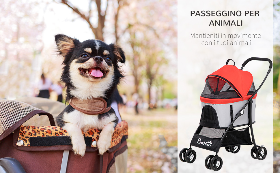 Візок для собак PawHut 3-в-1, червоний, 82x49.5x98 см