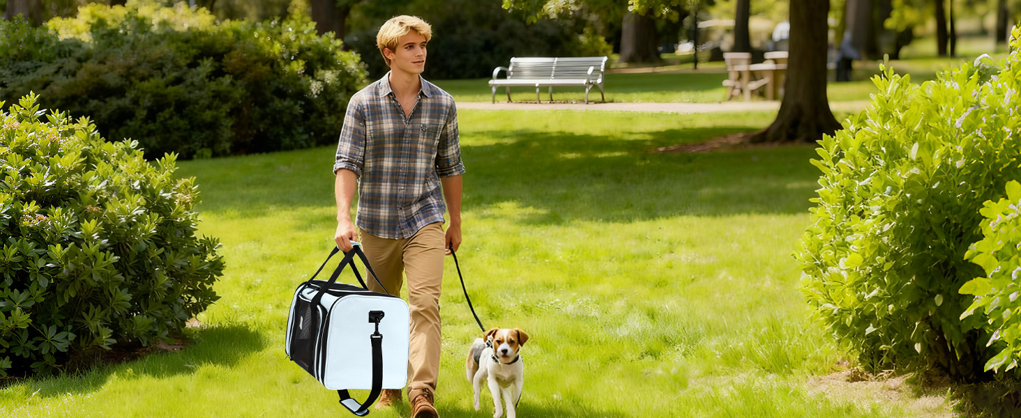 Транспортна сумка для котів та маленьких собак – складана, добре провітрювана переноска. Сумка для тварин з водонепроникною підкладкою для безпечного транспортування до ветеринара, у подорожах та в авто (Блакитна)