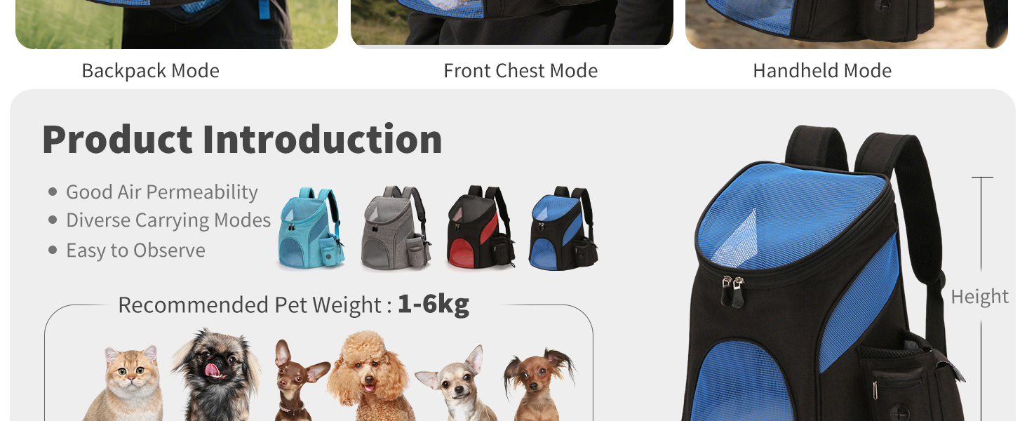 PETCUTE Рюкзак для собак і котів, переноска для маленьких собак, блакитний (до 2.8 кг)